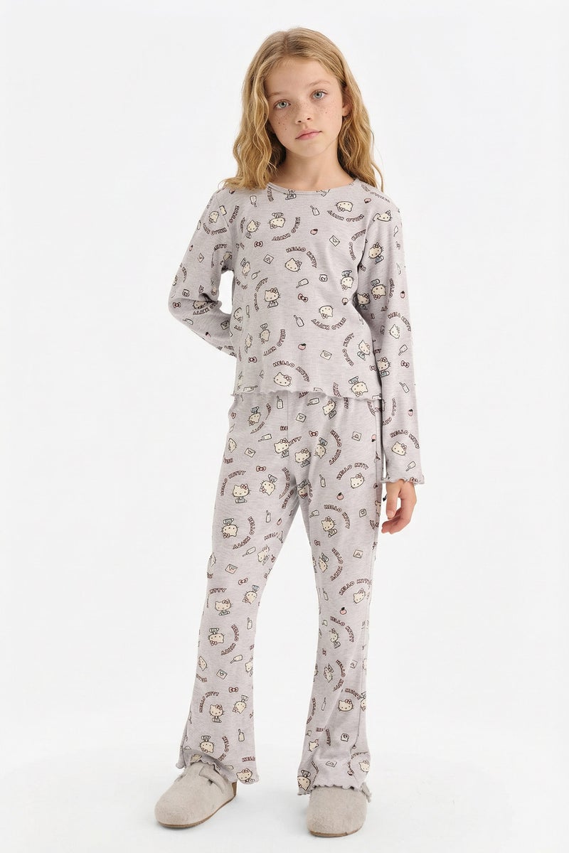 DeFacto Grey Girl Girl Hello Kitty Ribbed Camisole 2 Piece Pajama Set Casual - Image 1